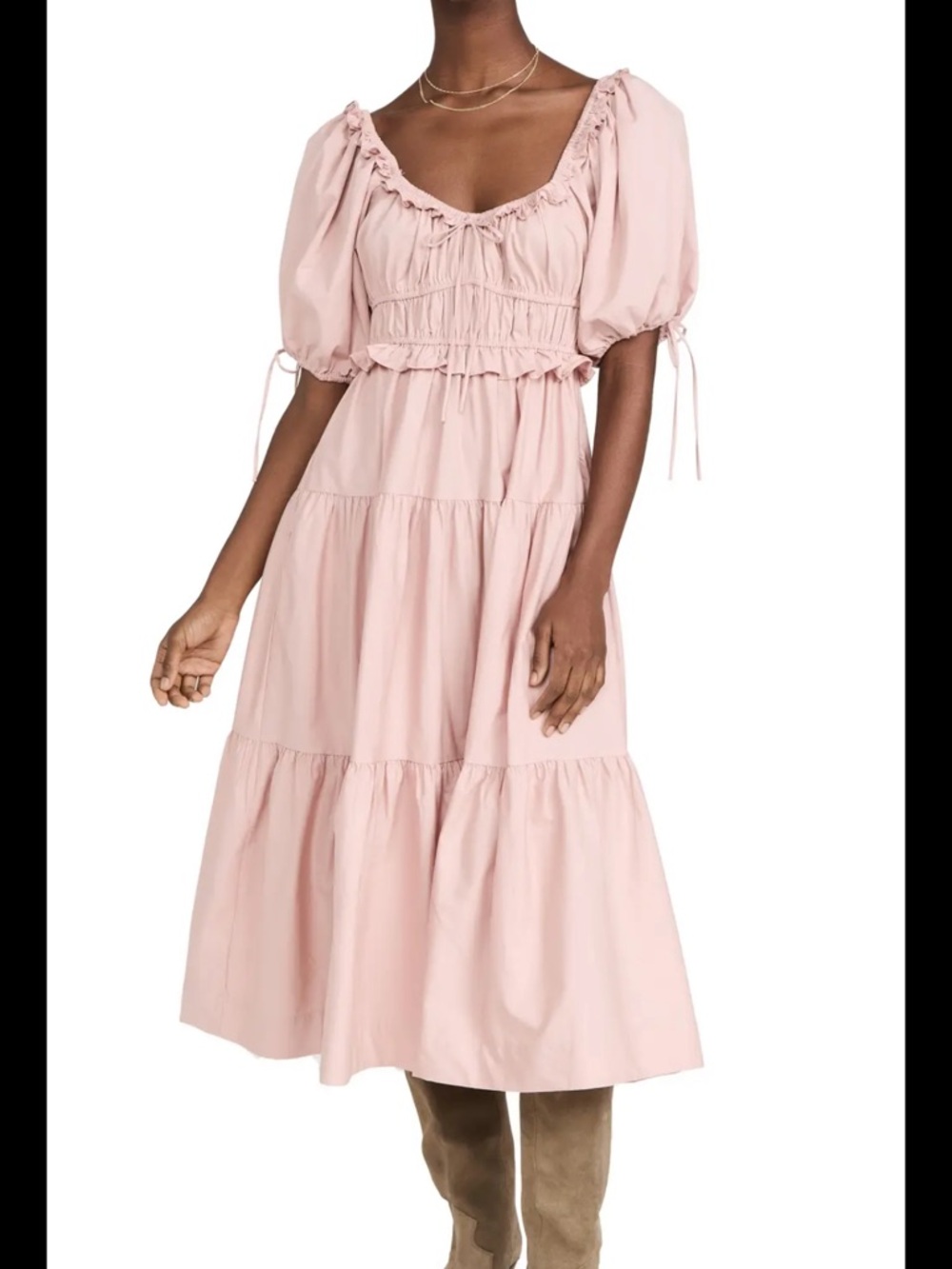 Women's Dusty Rose Puff Sleeve Tiered Maxi Dress